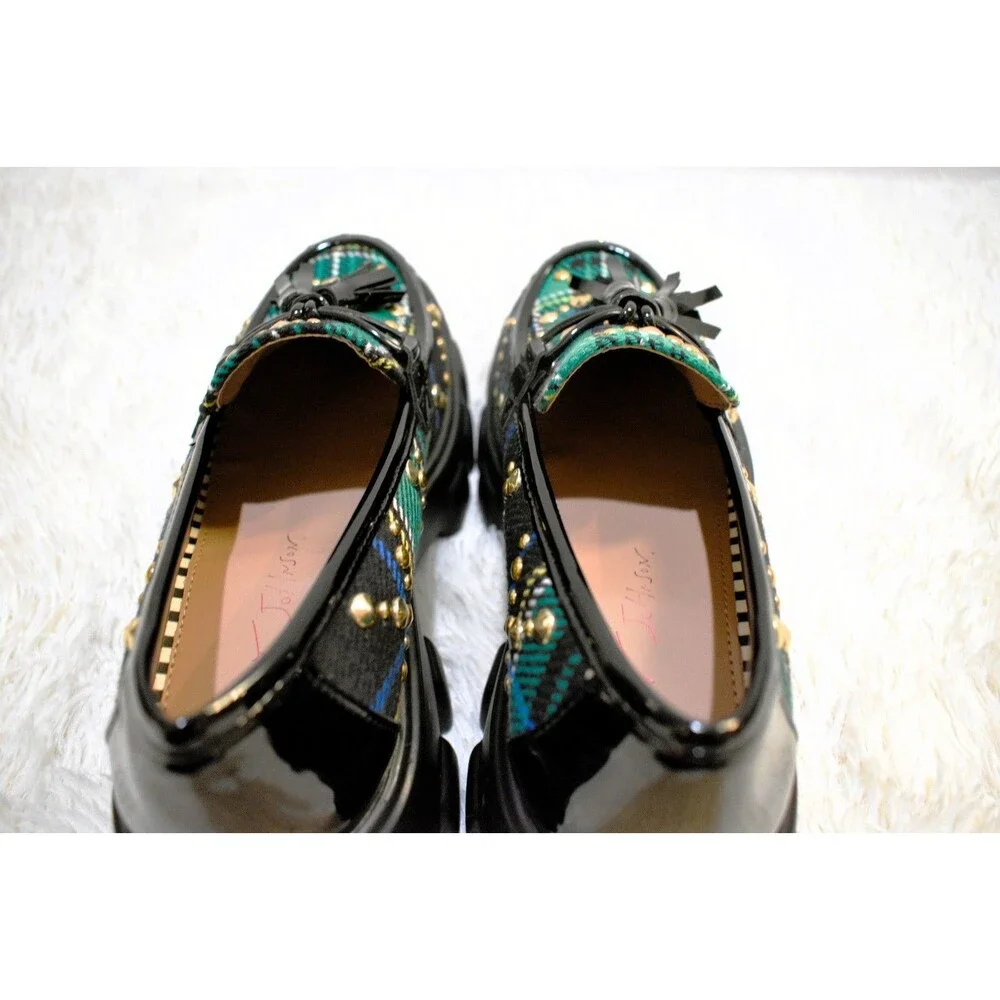 Betsey Johnson Aleah Green Plaid Studded Tassel (3163) Loafers - Women's 6.5